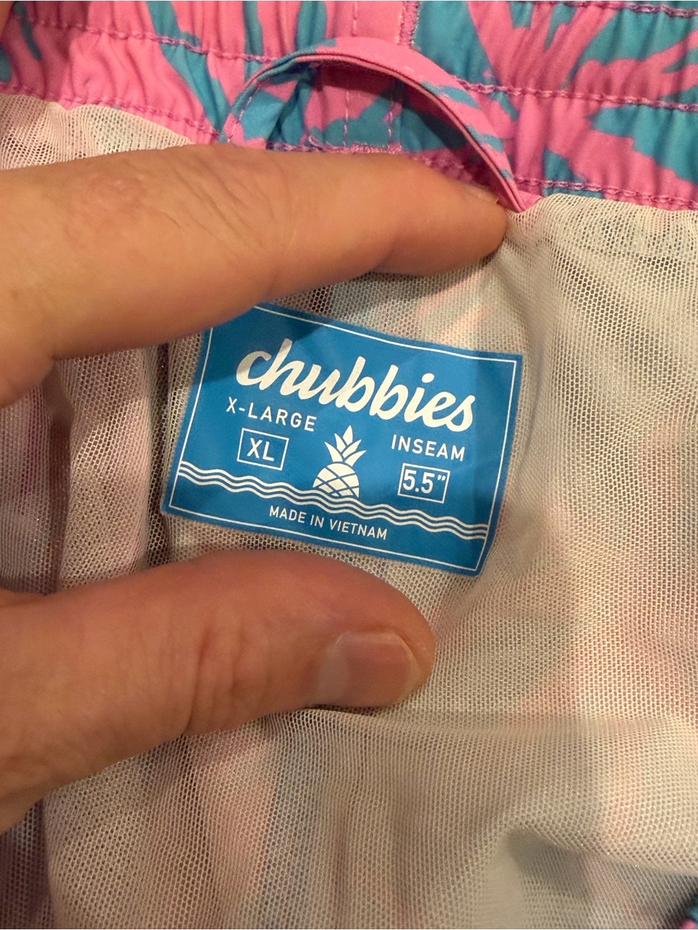 Chubbies Men's Pink & Blue Palm Print Swim Trunks - Picture 3 of 4